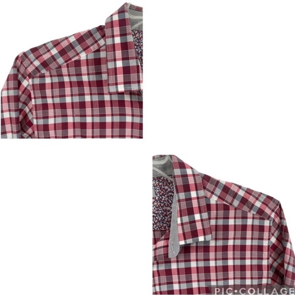 Ted Baker Burgundy/Gray Plaid Check Button Up Business Casual Shirt  Size 5/ XL - Picture 5 of 15
